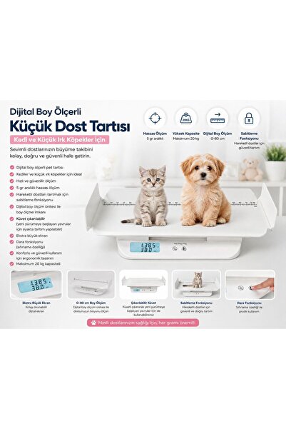 Mesilife Dijital Boy Ölçerli Kedi ve Küçük Irk Köpek Tartısı 20 Kg | 5 Gr Has...