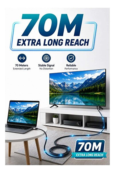 Generic كابل ألياف بصرية نشط (AOC) بدقة 4K HDR، كابل HDMI 2.0 بطول 70 متر |   سرعة عالية تصل إلى 18 جيجابت في الثانية |   فيديو وصوت فائق الوضوح |   كابل HDMI طويل المدى للتلفزيون والشاشة وجهاز العرض والكمبيوتر وأجهزة الألعاب