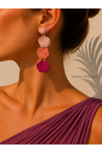 NIARA ATELIER Uzun Sallantılı Hasır Küpe