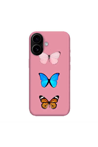 Other Apple Iphone 16 plus Triple Butterfly Pink Colored Silicone TPU Θήκη