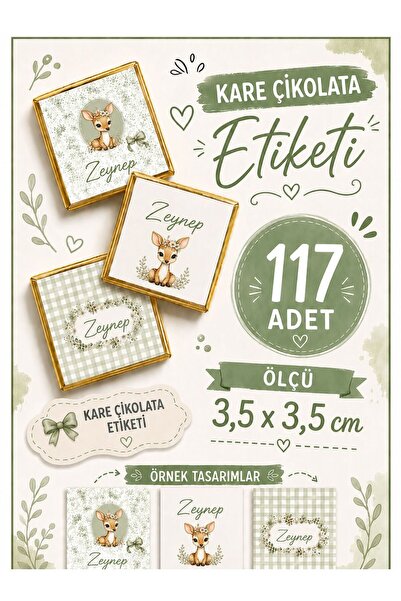 YEAP OFFICE Kişiye Özel İsimli Kare Çikolata Etiketi Yapışkanlı 117 Adet (3,5...