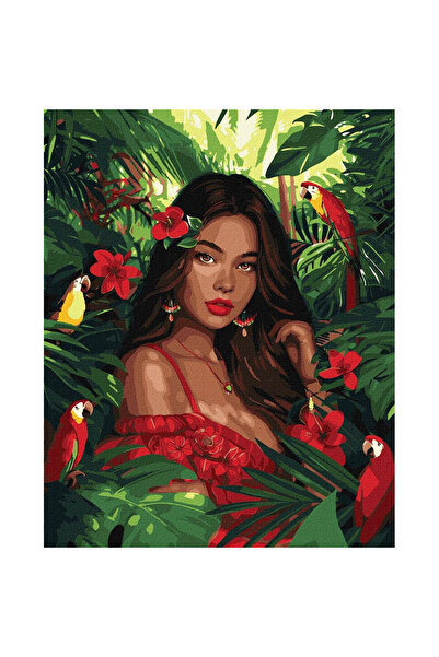 ideyka Pictura pe numere Printesa tropicala, set cu panza preimprimata si vop...