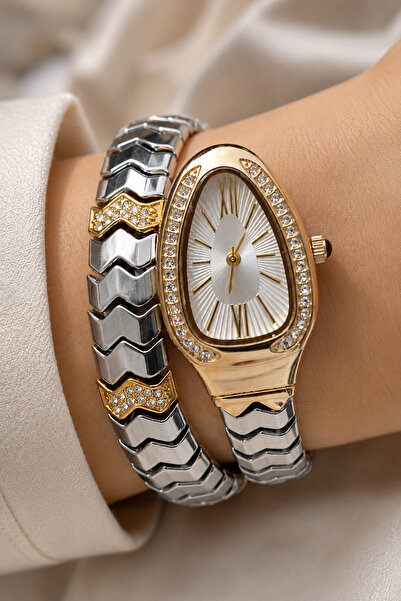 Weluxa Snake Design Gold-Silver Color Women's Wristwatch Bracelet Model Gift ...