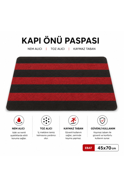 Evoris Delta Cc004A Red Black Non-Slip Sole Moisture Absorbing Dust Absorbing Door Mat Uv Resistant 45X70 cm