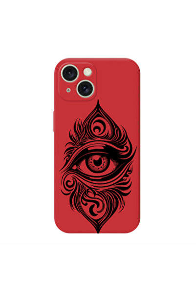 Other Apple iPhone 15 Plus Eye patterned drawing Red Colored Silicone TPU Θήκη