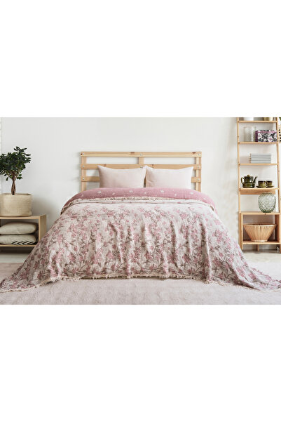 Meet ma ya Natural Sakura Pink Muslin Bedspread, Pique 4-Layer 100% Cotton, 2...