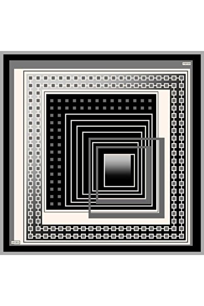 Levidor Cream Square Patterned Twill Silk Scarf
