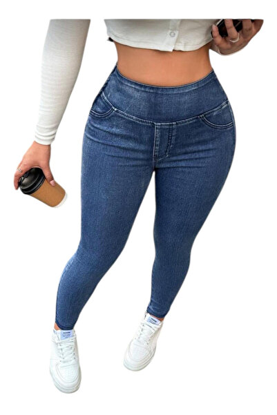OEM Blugi dama, albastri, talie inalta, elastici, XS