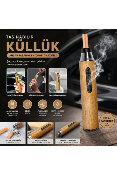 Blooming Plus Taşınabilir Küllük Ahşap Tasarımlı İzmarit Hazneli Koku Önleyic...