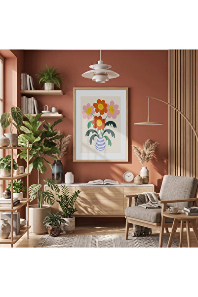 KOLAJTASARIM Vază modernă cu flori, tablou înrămat din lemn natural, decor de...