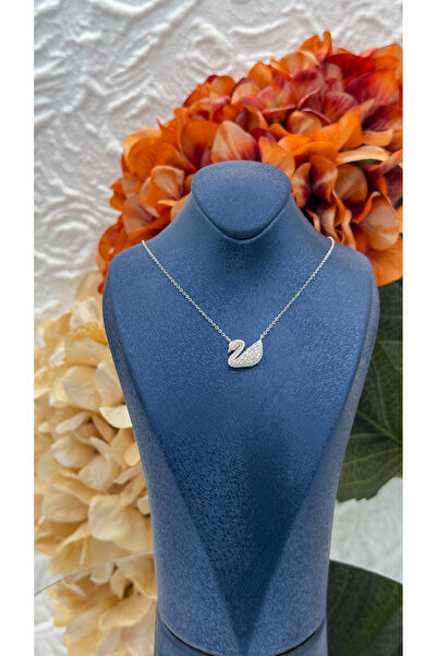 Livora Jewelry 925 Ayar Gümüş Beyaz Zirkon Taşlı Kuğu Kadın Kolye