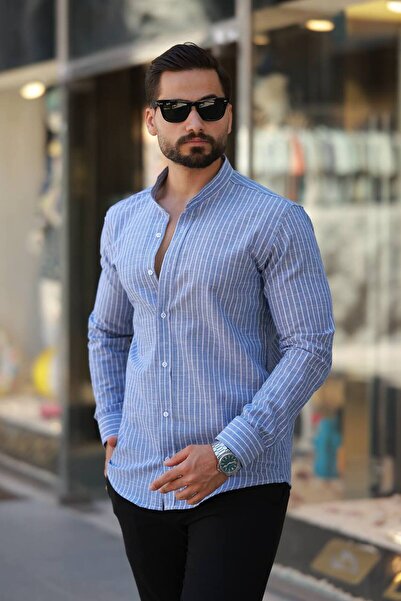 blackpanther SLİM FİT ÇİZGİLİ KETEN KÖMLEK