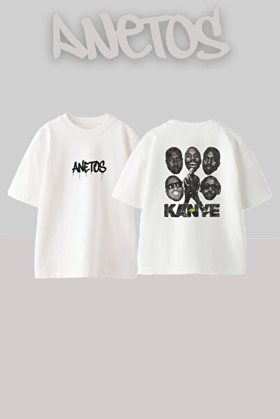 Anetos Kanye West_28 Λευκό μπλουζάκι με στάμπα σχεδίου Unisex Oversize
