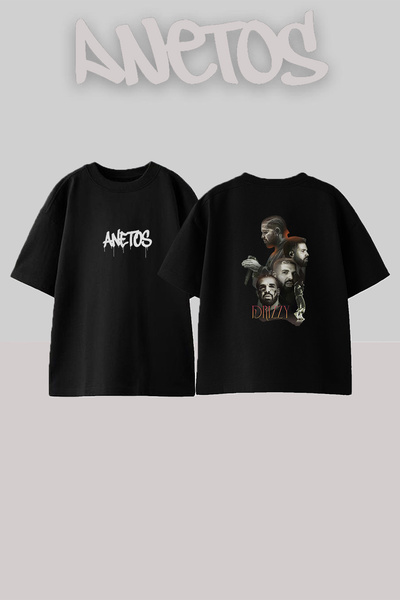 Anetos Μαύρο μπλουζάκι Drake Drizzy Design με στάμπα Unisex Oversize