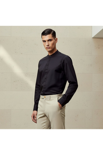 FAV Men Regular Fit Mandarin Collar Long Sleeves Shirt