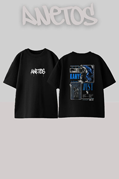 Anetos Kanye West_27 Μαύρο μπλουζάκι με στάμπα σχεδίου Unisex Oversize