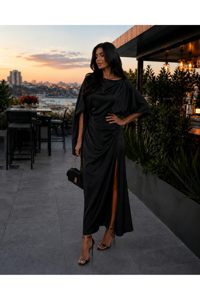 theneedco Drapeli Saten Midi Dress