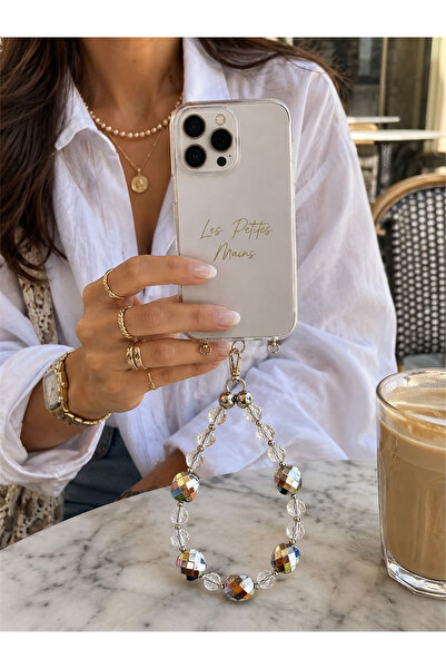Les Petites Mains Iconic Şeffaf Kristal Rengarenk Damalı Telefon Askısı, Bonc...