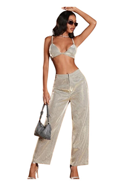 OEM Compleu dama, auriu, top si pantaloni, S