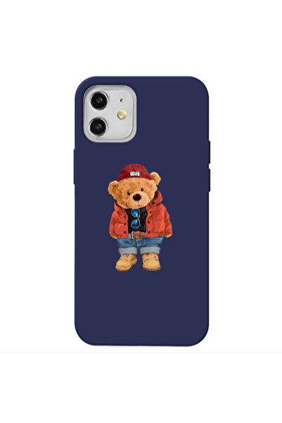 Other Apple iPhone 12 Bear in a hat Dark blue Colored Silicone TPU Θήκη