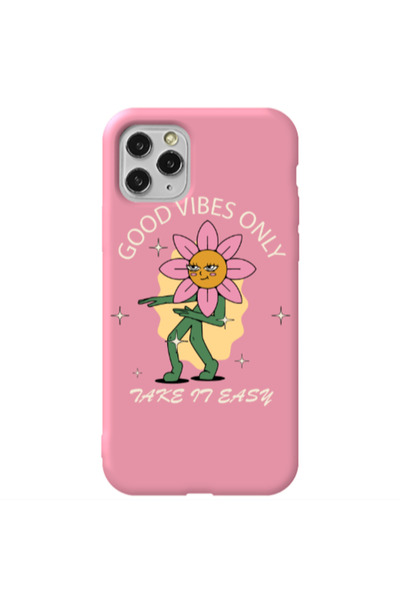 Other Apple iPhone 11 Pro Good Vibes Only Pink Colored Silicone TPU Θήκη