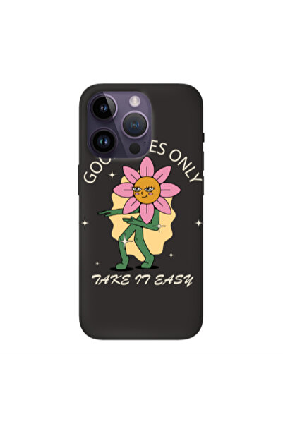 Other Apple iPhone 14 Pro Good Vibes Only Black Colored Silicone TPU Θήκη