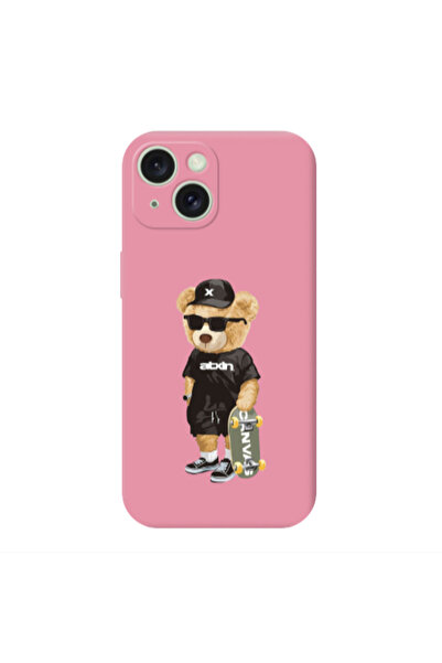 Other Apple iPhone 15 Plus Bear with glasses Pink Colored Silicone TPU Θήκη