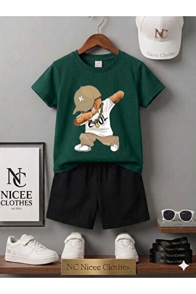 NC Nicee Clothes Summer Children's T-Shirt Shorts Unisex (Beige with Printed ...