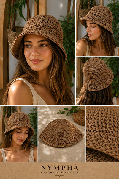 MARİANO VENANZİO Nympha Handmade Women's Straw Bucket Hat |   Summer Knitted ...