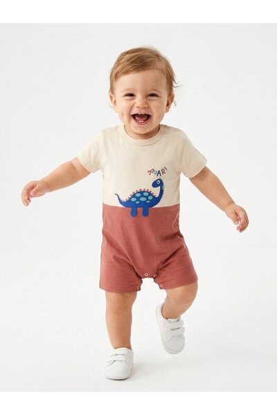 Kids Kingdom Cotton Dino Detailed Baby Boy Jumpsuit with Snap Buttons on the ...