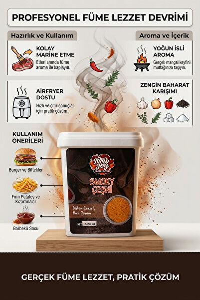 chef's new joy professional Smoky Çeşni 1000 G x 8 Adet - 1 Koli (Koli Bazlı Avantaj Paketi)