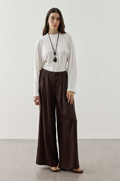 Fahhar Pleated Tencel Trousers Brown