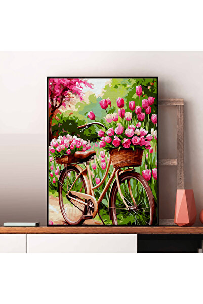 Pictorul Fericit Bicicletă cu flori - Pictură pe numere
