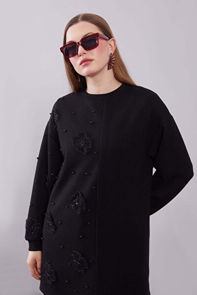 Levidor Black Stone Rose Detailed Sweatshirt