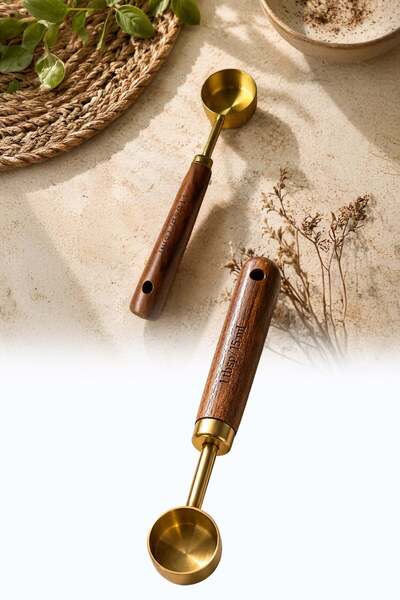 omilife 15ml Wooden Handle Gold Coffee Measuring Spoon Stainless Steel Coffee...