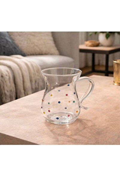 DİLAY HOME Colorful Beaded Glass Tea Cups – Colorful Dot Design - Set of 6 Bo...