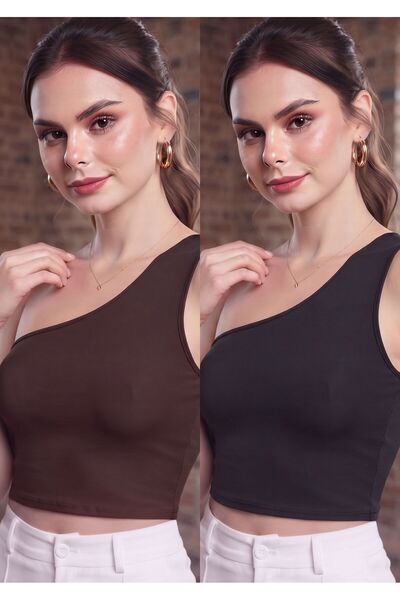 WAYS Women's Brown-Black One-Shoulder Diver Bustier Crop Top Flexible and Sty...