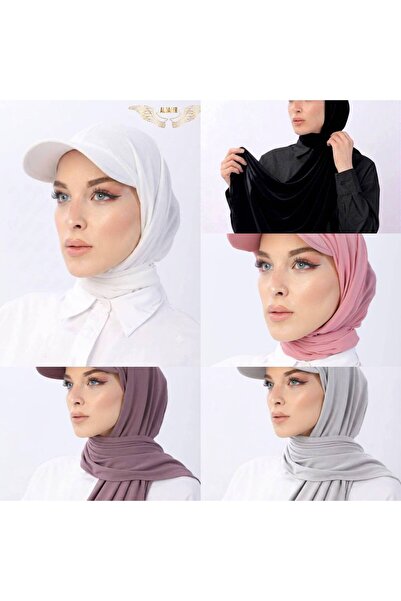 ALDAIYR 5 Ready-Made Shawl Hijabs with Bonnet Hats Sandy