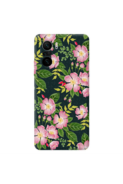 Other Xiaomi Poco F3 Pink flowers green laves Transparent Silicone TPU Θήκη
