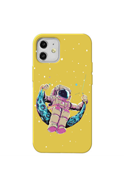 Other Apple iPhone 12 Astronaut swinging on the moon Yellow Colored Silicone ...