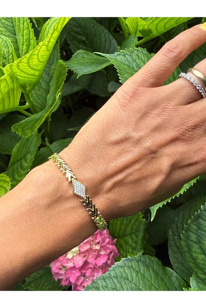 Merishe Jewerly Gold Interlocking Heart Thick Stone Zircon Stone Stainless Xuping Steel Bracelet