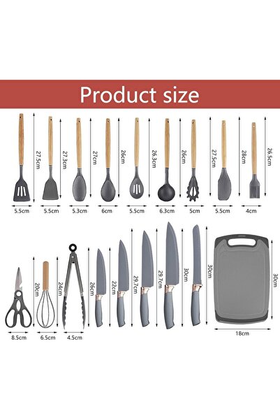 PopZa Multi-Functional Kitchen Utensils Set with Knives & Silicone Tools in G...