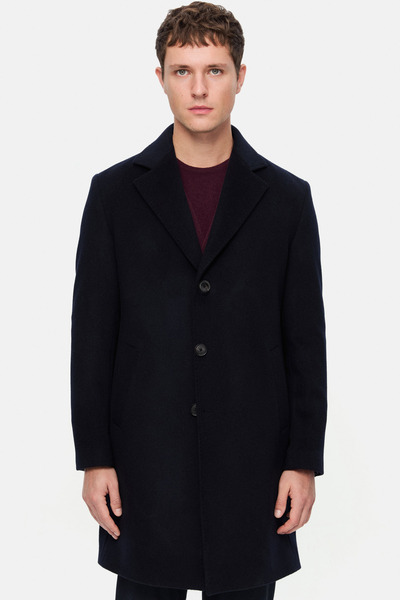 Damat Slim Fit Lacivert Düz Palto