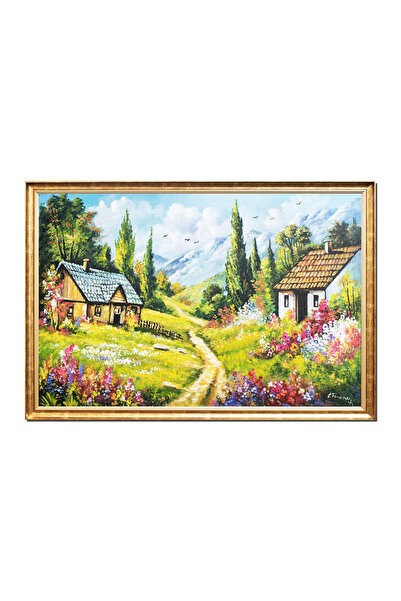 artnova Κορνιζαρισμένος πίνακας με καλοκαιρινό ορεινό τοπίο με πολύχρωμα λουλ...
