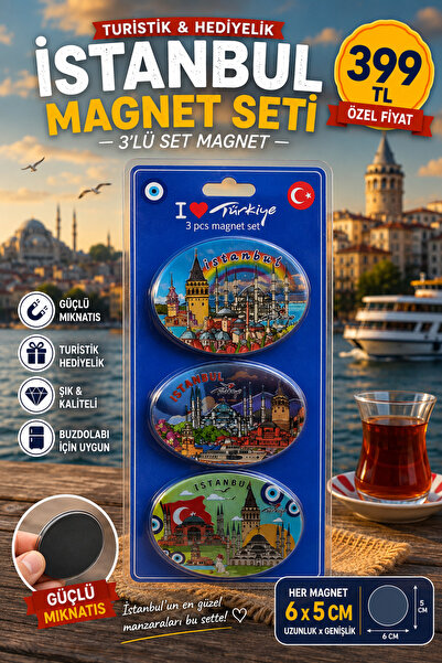 magnett İstanbul 3'lü Oval Magnet Seti – Güçlü Mıknatıslı Turistik Hediyelik |