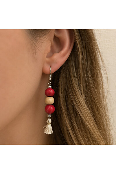 LeylanTakı Women's Red - Ecru Tassel Dangle Earrings Bijouterie Trendy Stylis...