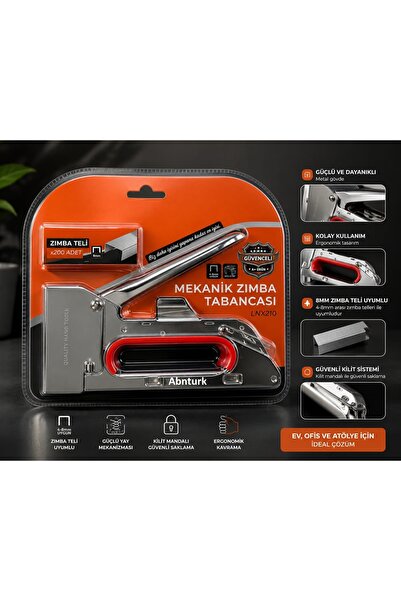 abnturk Mekanik Zımba Tabancası 4-8 mm Metal Gövde Ergonomik Sap Ahşap, Kumaş...
