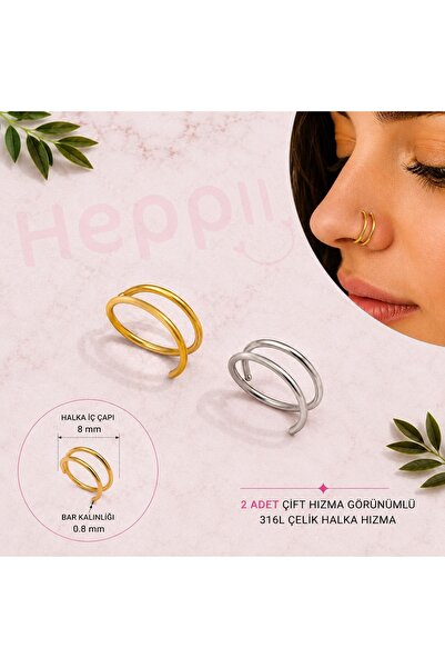 Heppii 2 Adet 316L Cerrahi Çelik Çift Hızma Görünümlü 8 mm Çelik Halka Burun ...