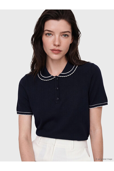 LC Waikiki Lacivert Polo Yaka Kadın Triko Kazak