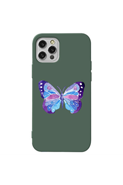 Other Apple iPhone 12 Pro Big Butterfly Dark Green Colored Silicone TPU Θήκη